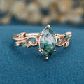 Nature Inspired Marquise cut Moss Agate Solid Gold Engagement Ring