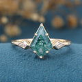 Kite Cut Natural Green Moss Agate Cluster Engagement Ring