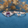 Oval cut Alexandrite Cluster Engagement Ring Bridal Set