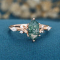Long Hexagon cut Moss Agate Solid Gold Engagement Ring
