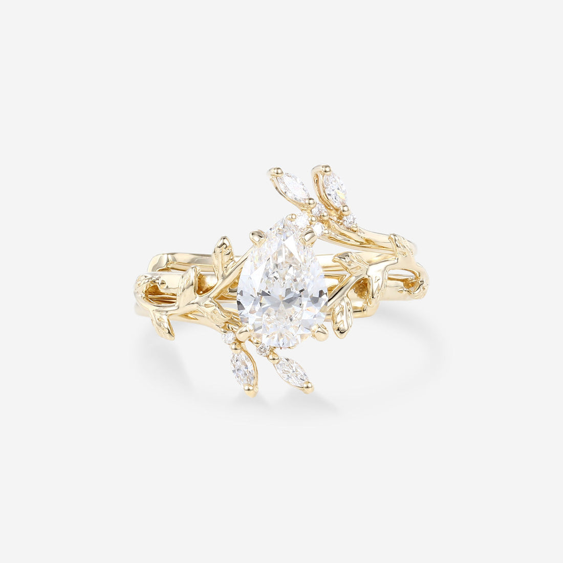 Pear cut Lab-Grown Diamond Leaf Rose Gold Wedding Bridal set