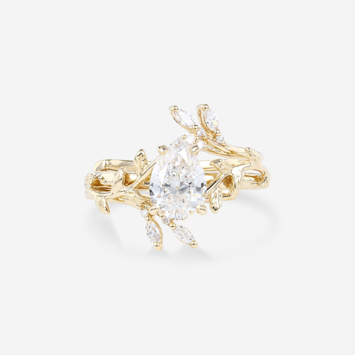 Pear cut Lab-Grown Diamond Leaf Rose Gold Wedding Bridal set