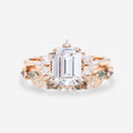 Emerald cut Moissanite Engagement ring +Moss agate Wedding Bridal set