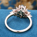 Marquise Cut Natural Green Moss Agate Cluster Engagement Ring
