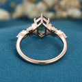 Long Hexagon cut Moss Agate Solid Gold Engagement Ring