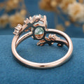 Natural Green Moss Agate Oval cut cluster Engagement Ring