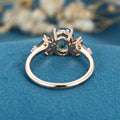 Oval cut Moss Agate + Diamonds Solid Gold Engagement Ring