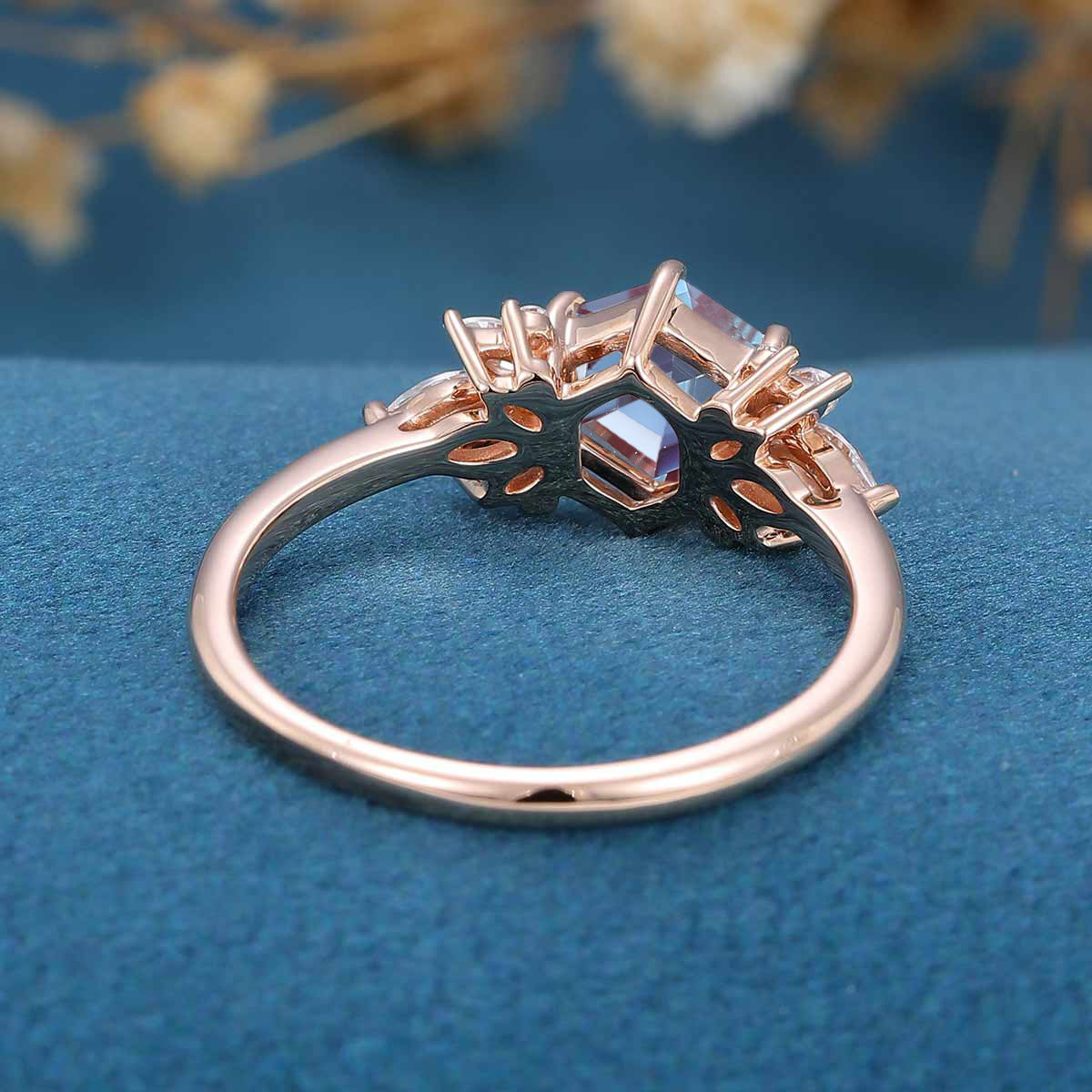 Hexagon cut Alexandrite | Diamond Engagement ring