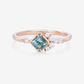 Princess Square  Cut Natural Green Moss Agate Cluster Engagement Ring