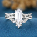 Long Hexagon cut Lab-Grown Diamond Wedding Bridal Set