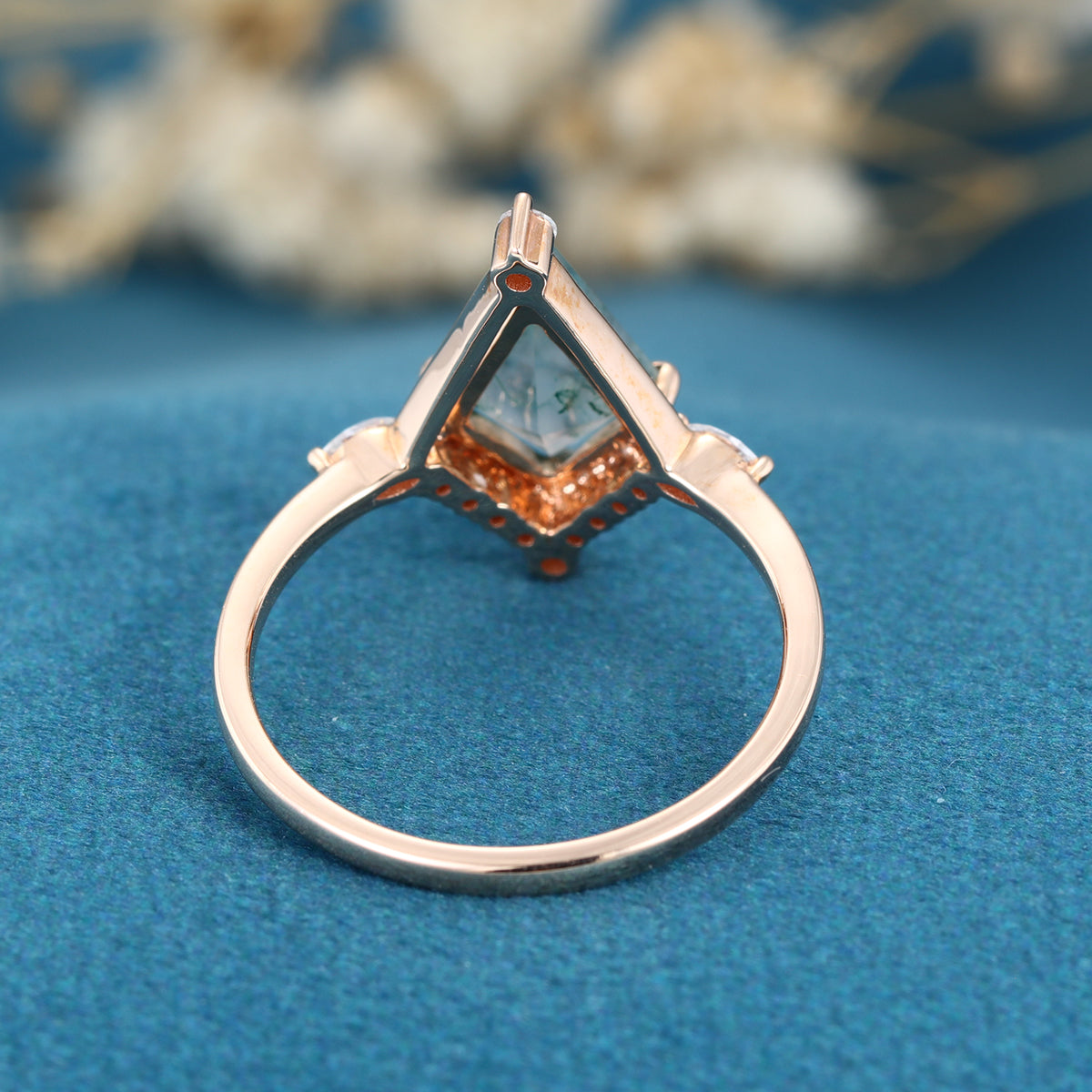 Kite cut Moss Agate Gold Engagement Ring