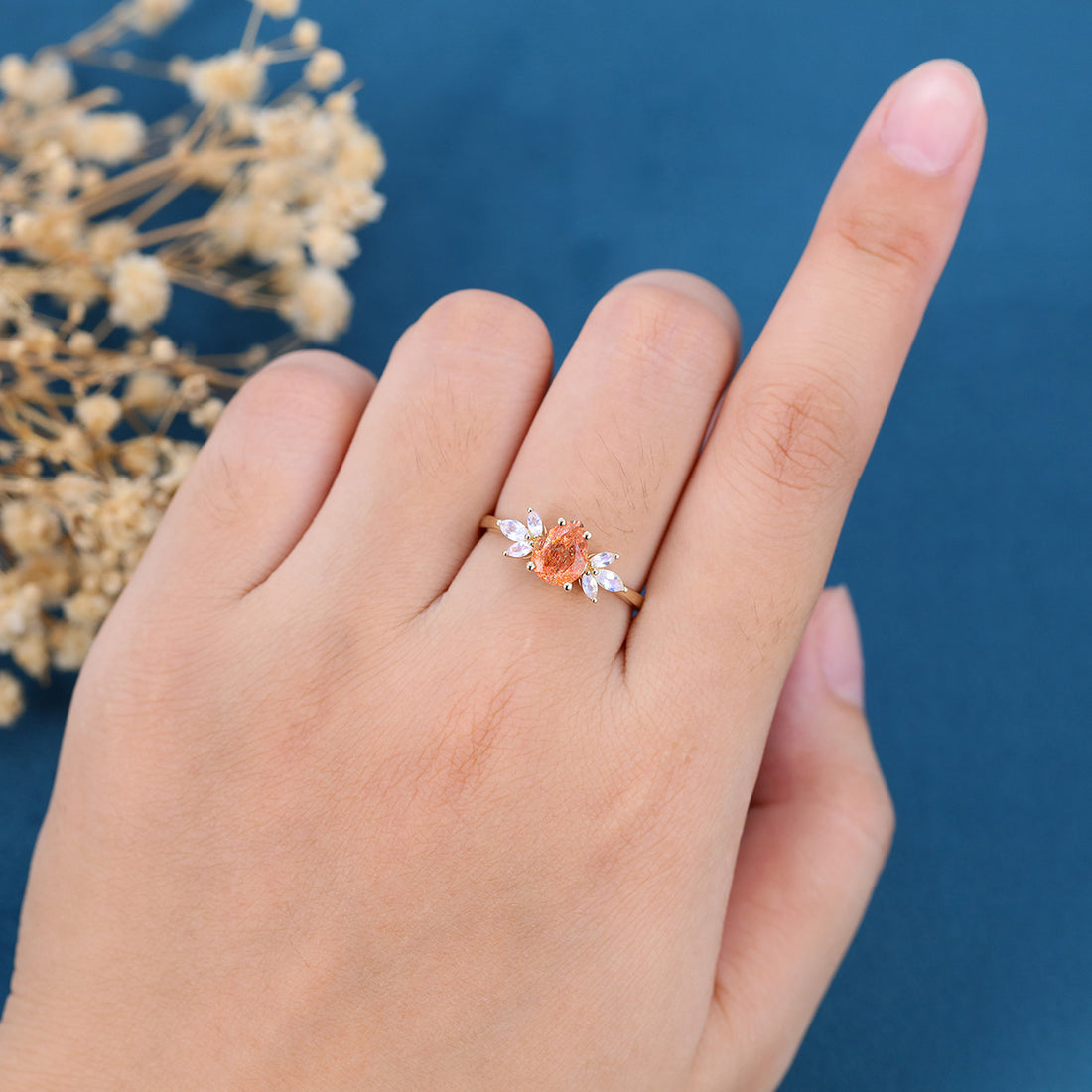 1.2 Carat Pear Sun Stone Cluster Engagement Ring
