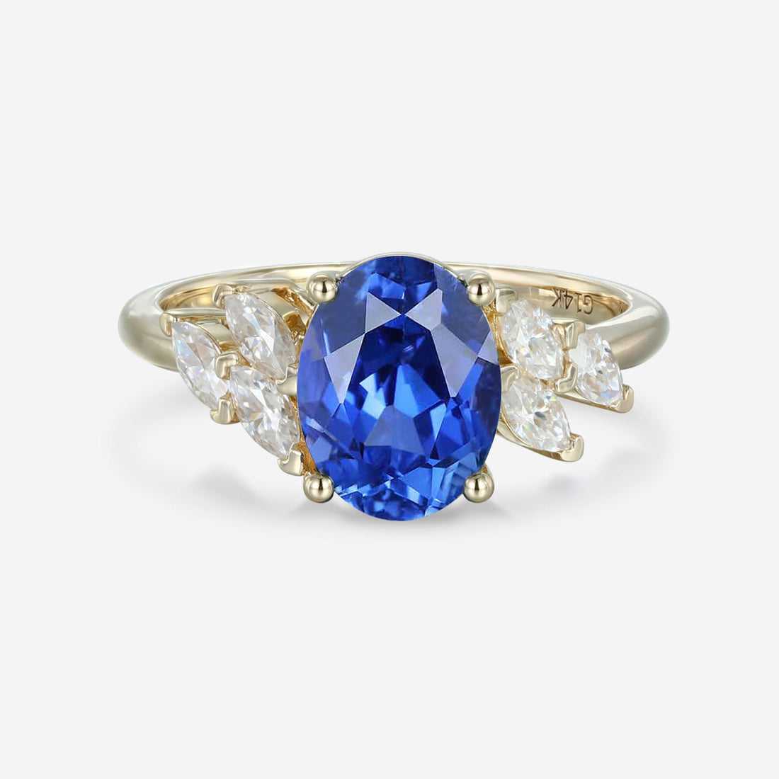 Oval Corn flower sapphire Engagement ring