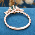 Hexagon Cut Natural Green Moss Agate Cluster Engagement Ring
