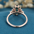 Long Hexagon cut Moss Agate Solid Gold Engagement Ring
