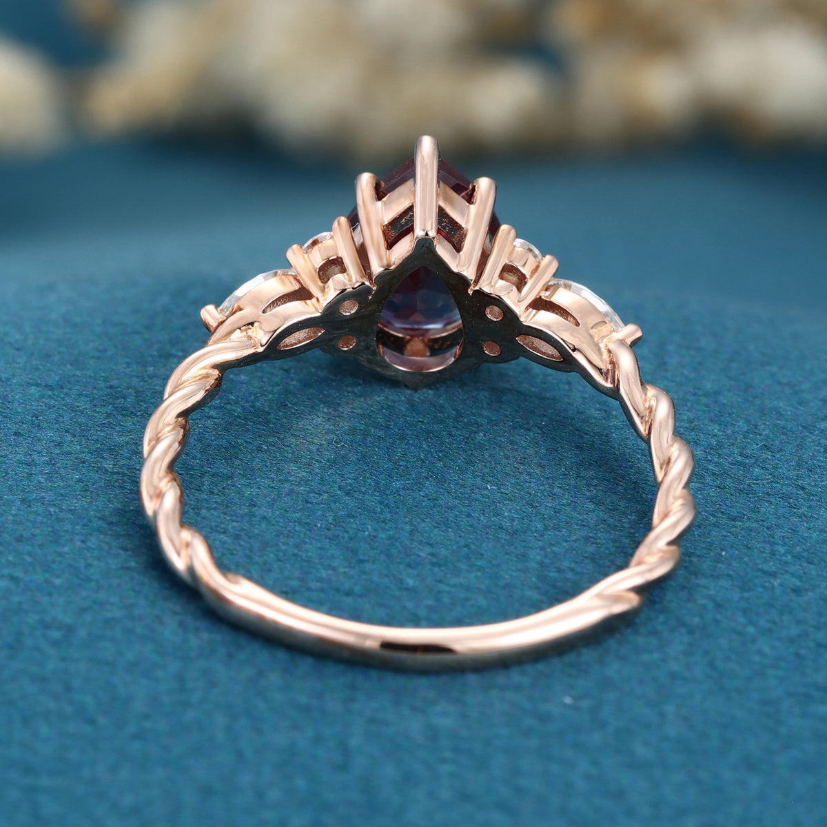 Pear cut  Lab Alexandrite Solid Gold Engagement Ring
