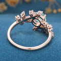 Round Cut Natural Green Moss Agate Cluster Engagement Ring