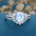 1.5 Carat Oval cut Moonstone Cluster Engagement ring Bridal Set