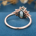 Long Hexagon Cut Natural Green Moss Agate Cluster Engagement Ring