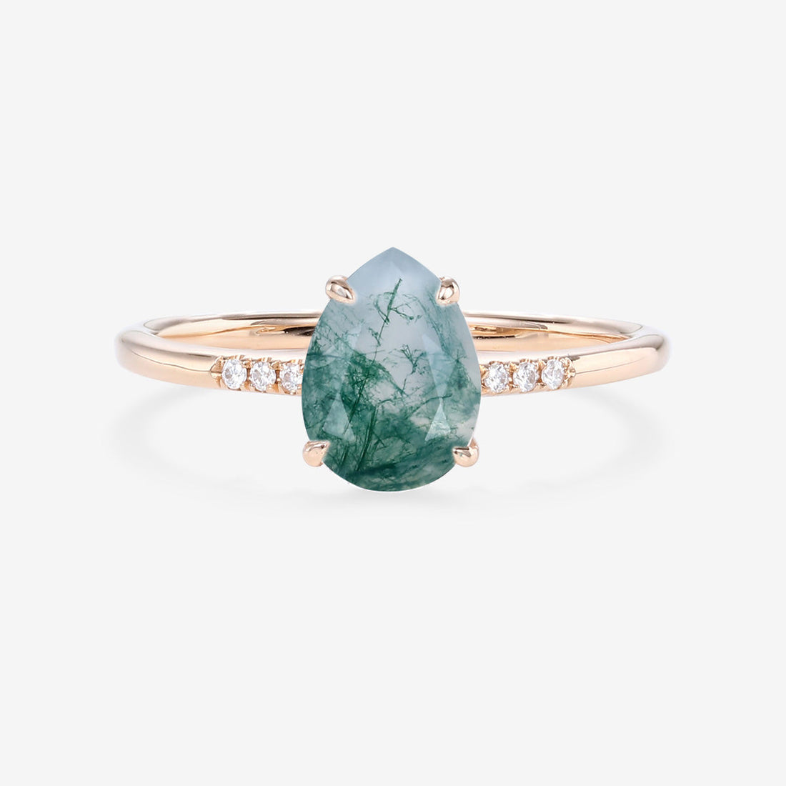 Natural Green Moss Agate pear cut cluster Engagement Ring