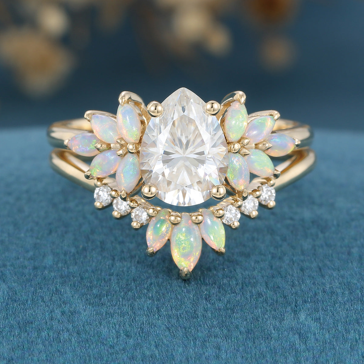 Copy of Pear cut Moissanite Cluster Engagement ring Bridal Set