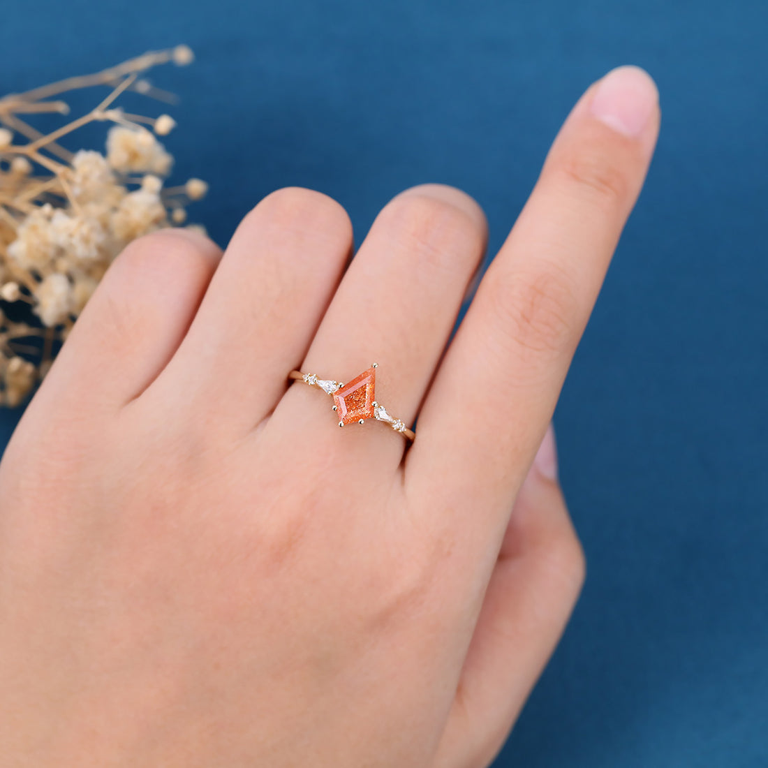 Kite Cut Sun Stone Engagement Ring