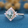 Oval cut Moss agate + Opal Rose Gold Engagement Ring