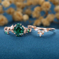 Vintage Round cut Lab Emerald Wedding Bridal set