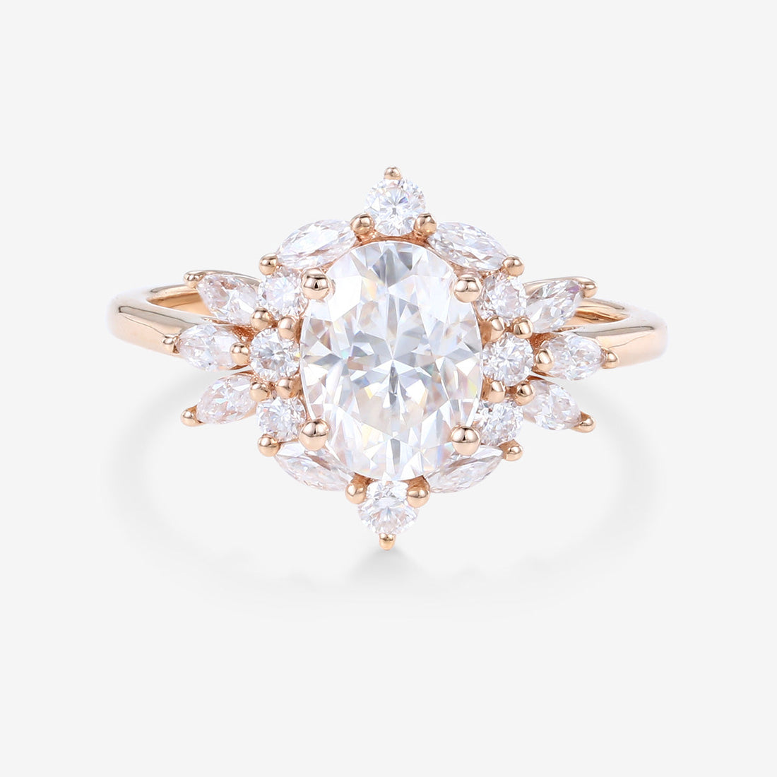 Oval cut Moissanite Cluster Engagement ring
