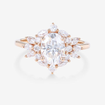 Oval cut Moissanite Cluster Engagement ring