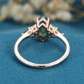 Marquise cut Moss Agate Solid Gold Engagement Ring