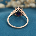Hexagon cut Lab Blue Sapphire Solid Gold Engagement Ring