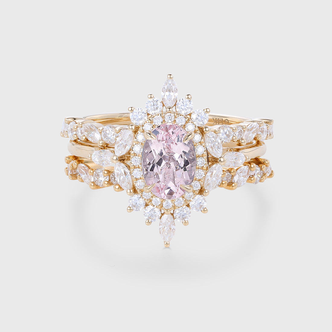 1.0Carat Oval cut Morganite Engagement ring Bridal Set