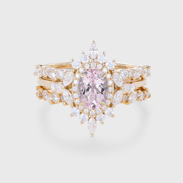 1.0Carat Oval cut Morganite Engagement ring Bridal Set