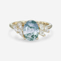 Oval Cut Natural Green Moss Agate Cluster Engagement Ring
