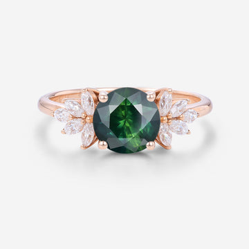 Round Blue green sapphire Cluster Engagement ring