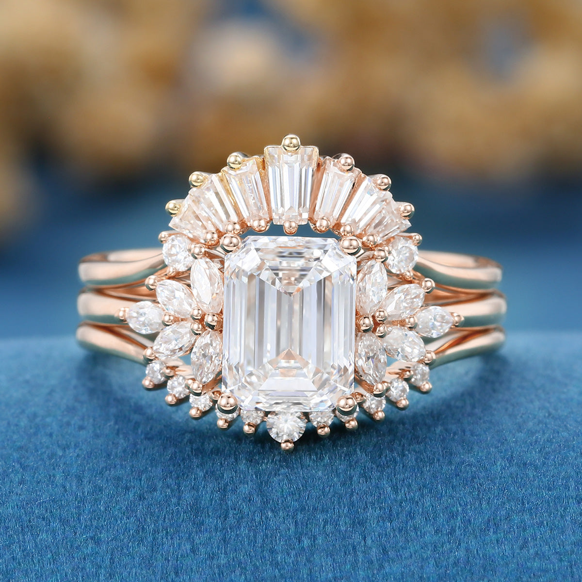 Emerald cut Lab-Grown Diamond Wedding Bridal Set