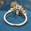 Long Hexagon Cut Natural Green Moss Agate Cluster Engagement Ring