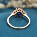Hexagon cut Lab Blue Sapphire Solid Gold Engagement Ring