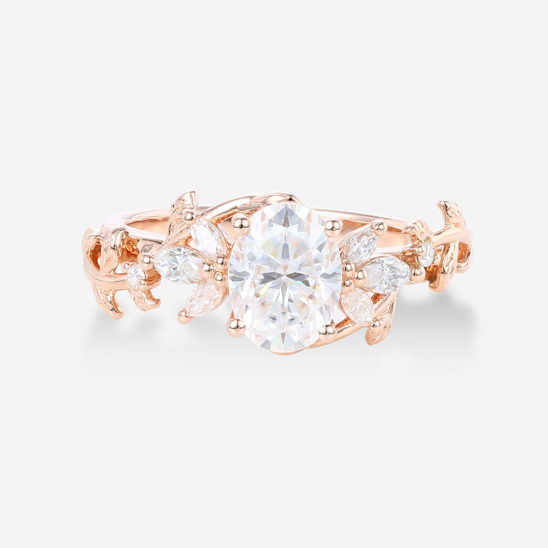 Pear cut Moissanite leaf design Gold Engagement Ring