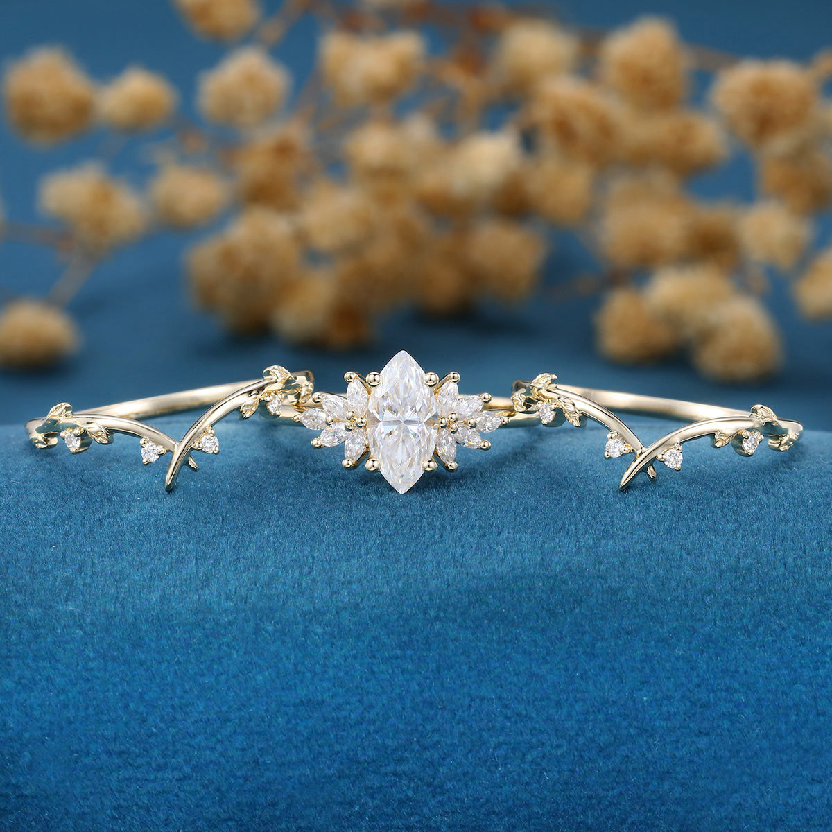 Marquise cut Moissanite Cluster Engagement Bridal Set (Copy)