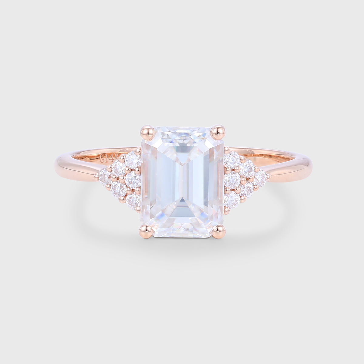 Emerald cut Moissanite  Cluster Engagement Ring
