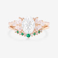 2PCS Oval cut Moissanite Cluster Engagement ring Bridal Set
