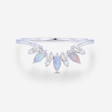 Marquise cut Opal | Diamond Curved Wedding Band Ring