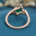 Nature Inspired Emerald cut Lab grown Emerald Solid Gold Engagement Ring