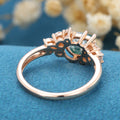Pear Cut Natural Green Moss Agate Cluster Engagement Ring
