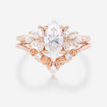1.0Carat Marquise cut Moissanite Engagement Ring Cluster diamonds Rose Gold Wedding Bridal Set