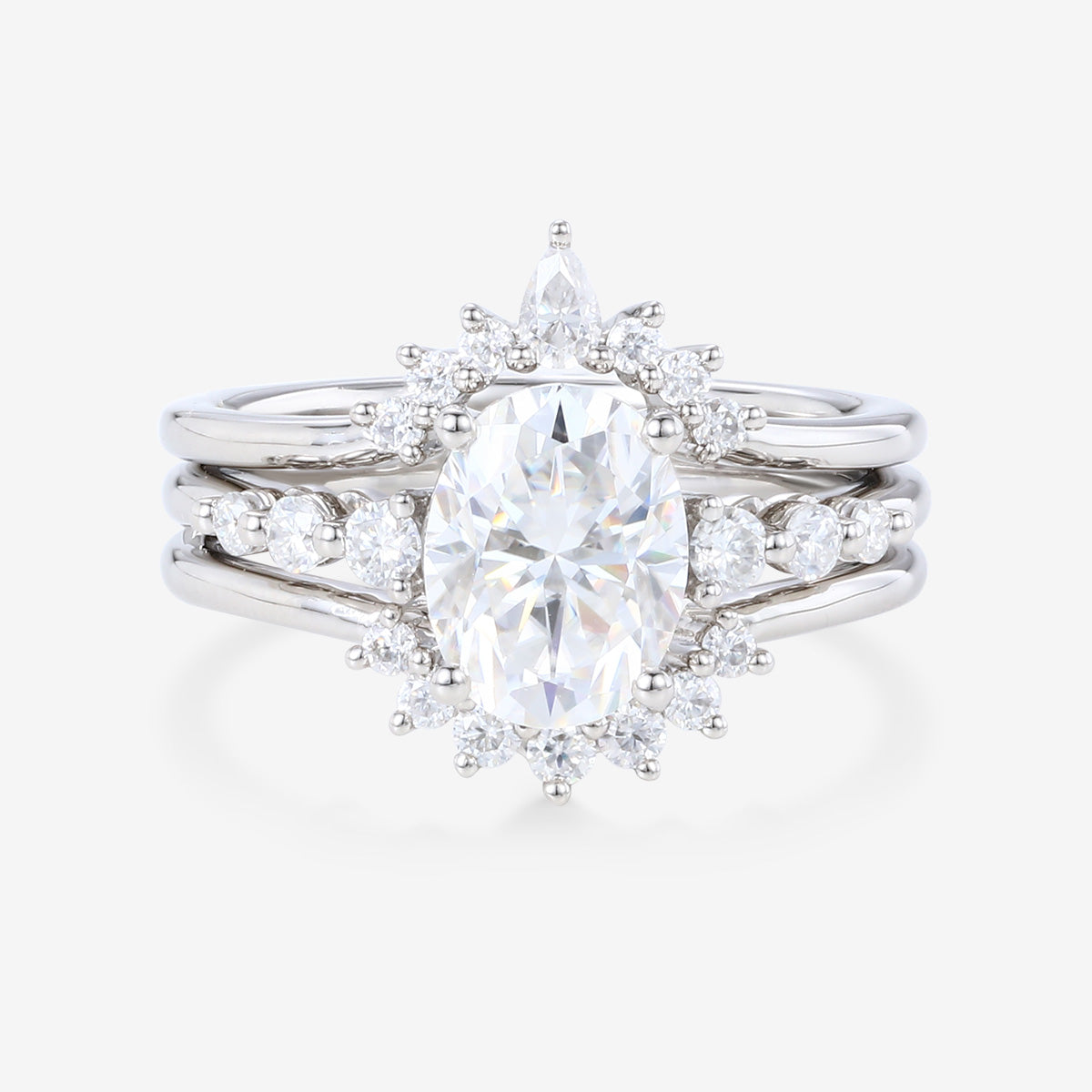 2PCS 1.5 Carat Oval cut Moissanite Engagement ring Bridal Set