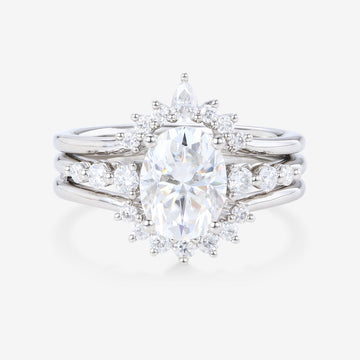 2PCS 1.5 Carat Oval cut Moissanite Engagement ring Bridal Set