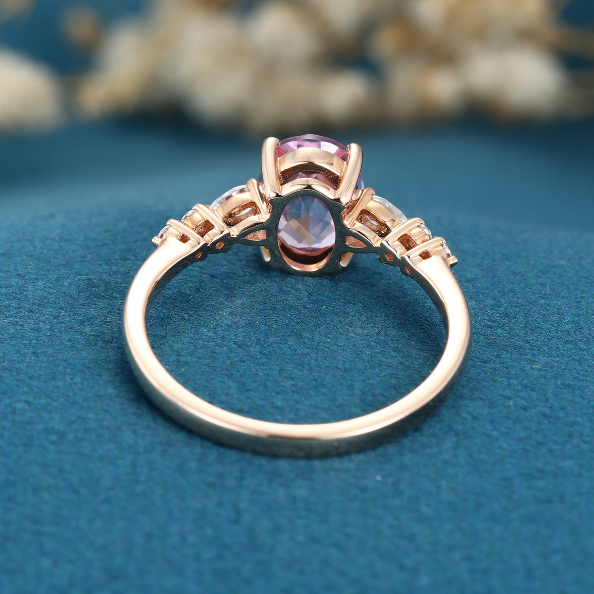 Oval cut Lab Grown Morganite Solid Gold Engagement Ring